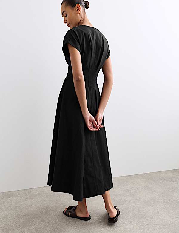 Lyocell Blend V-Neck Midi Skater Dress - CA