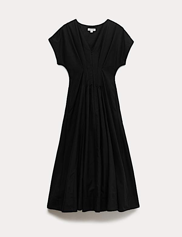 Lyocell Blend V-Neck Midi Skater Dress - CA