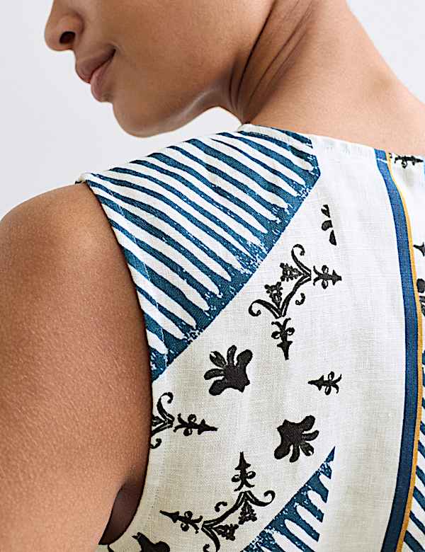 Robe tube longueur genou 100 % lin imprim&eacute; - CA