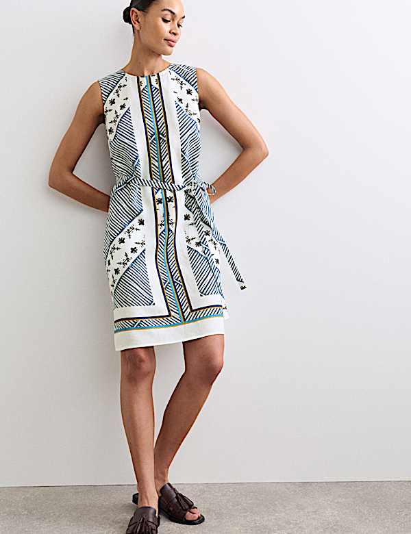 Robe tube longueur genou 100 % lin imprim&eacute; - CA