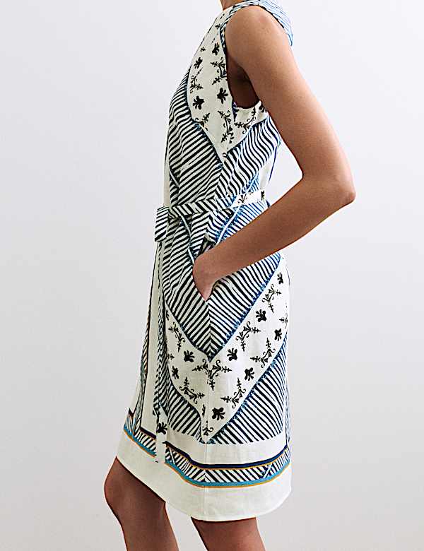 Robe tube longueur genou 100 % lin imprim&eacute; - CA