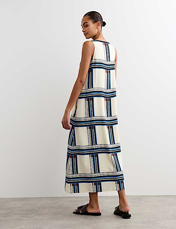 Robe midi coupe droite &agrave; carreaux et col en V - BE