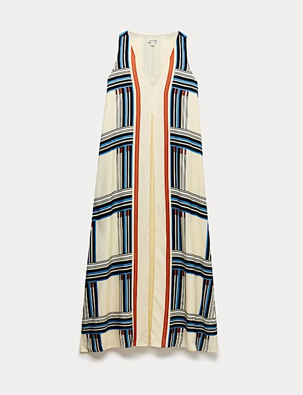 Robe midi coupe droite &agrave; carreaux et col en V - BE