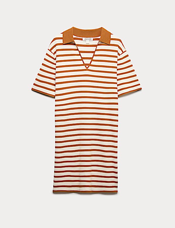 Cotton Blend Knitted Striped V-Neck Dress - BE