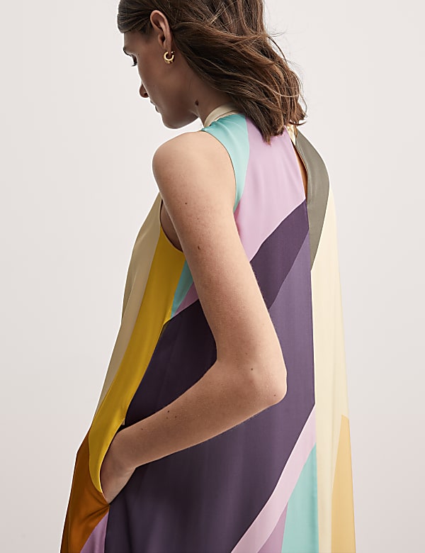 Vestido recto maxi estampado con cuello chimenea - ES