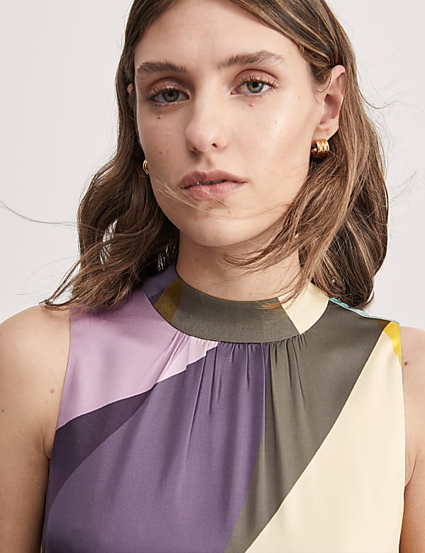 Vestido recto maxi estampado con cuello chimenea - ES