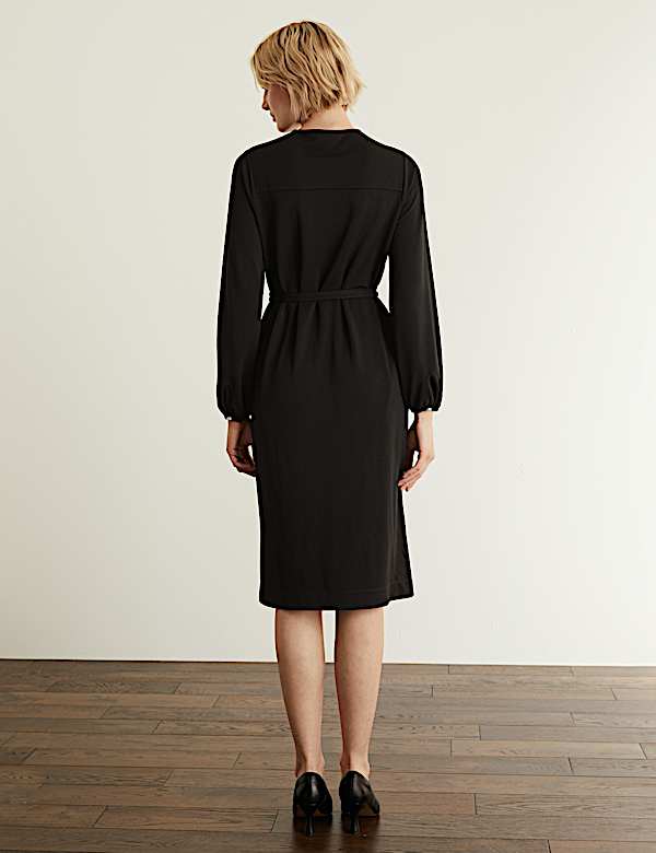 Jersey Tie Neck Button Through Midi Dress - AU
