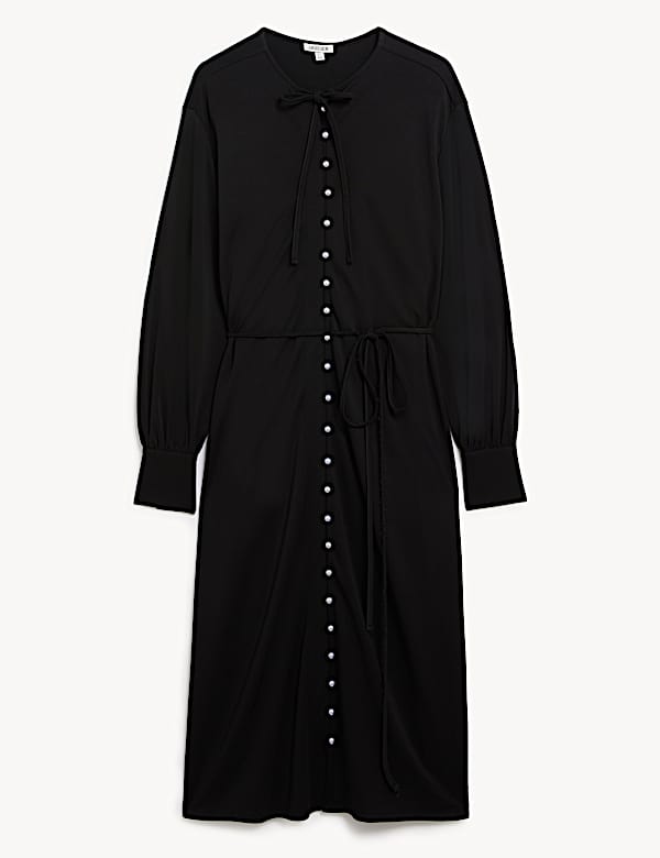 Jersey Tie Neck Button Through Midi Dress - AU
