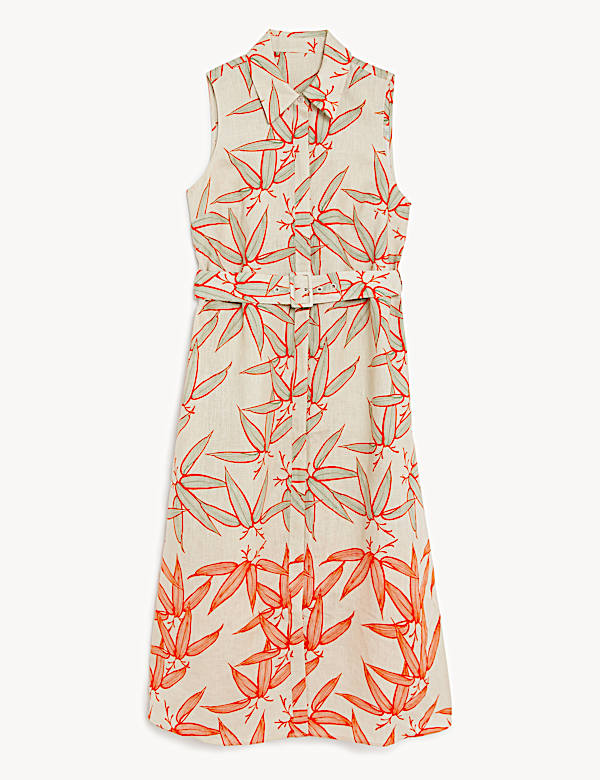 Pure Linen Floral Midi Skater Dress - CA