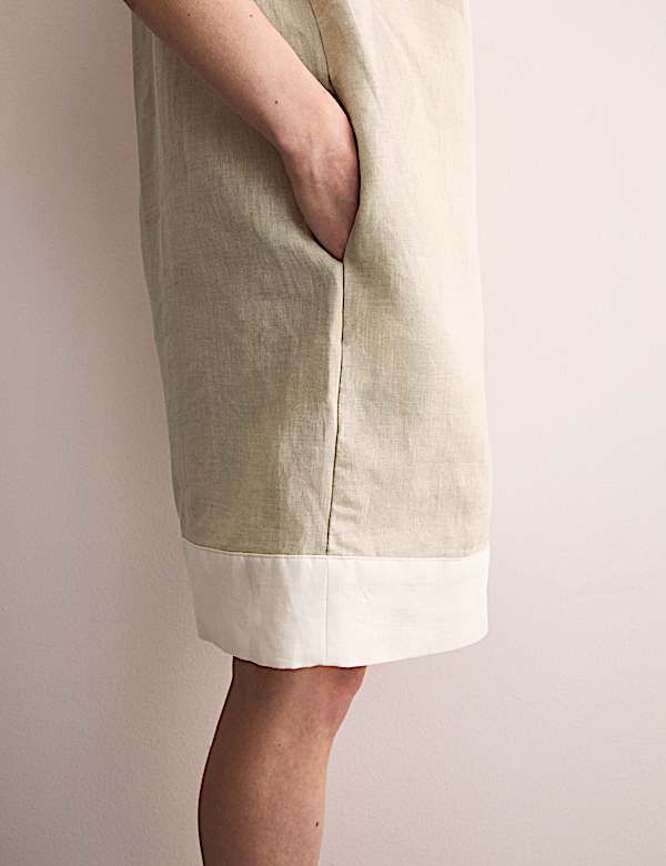 Pure Linen Knee Length Shirt Dress - NL