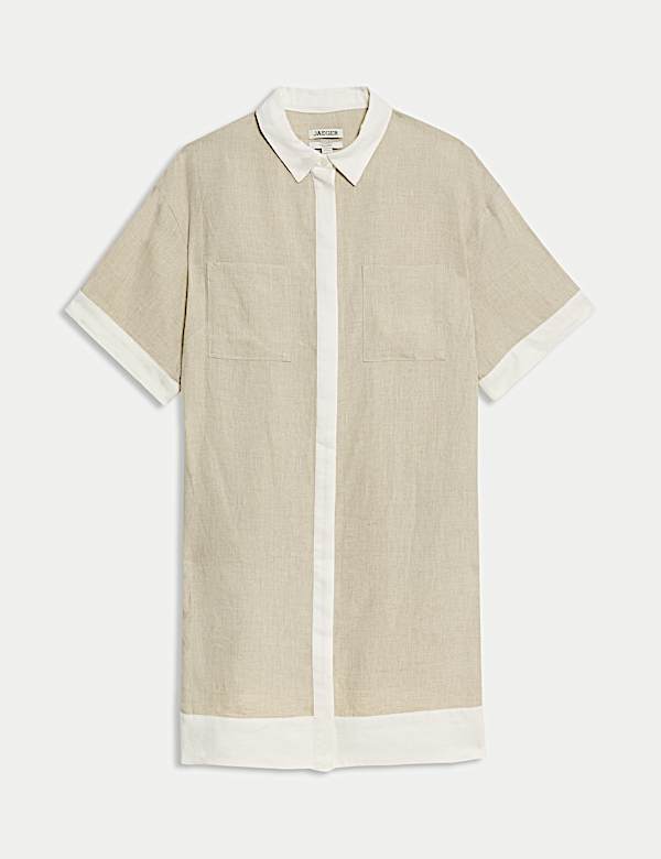 Pure Linen Knee Length Shirt Dress - NL