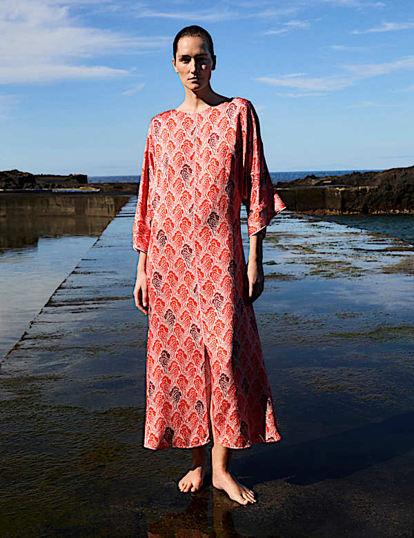 Linear Wave Print V-Neck Maxi Shift Dress | PINK MIX | Dresses | M&S CA
