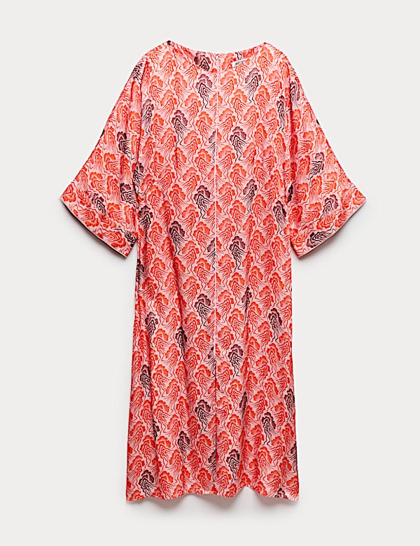 Linear Wave Print V-Neck Maxi Shift Dress - ES