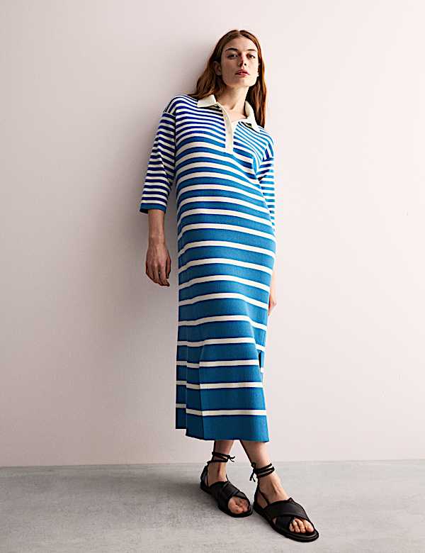 Merino Wool Rich Striped Midi Knitted Dress - AU