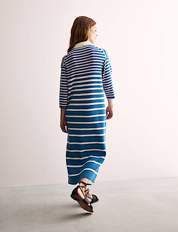 Merino Wool Rich Striped Midi Knitted Dress - AU