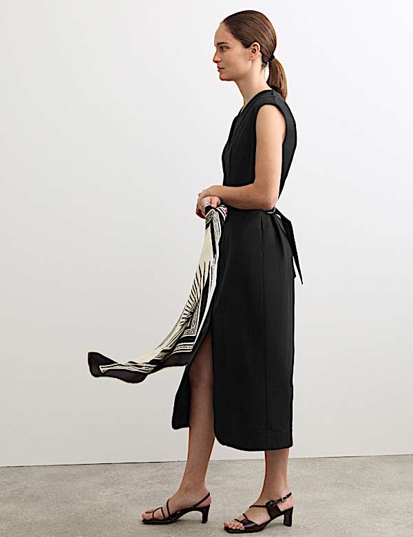 Cotton Blend V-Neck Midaxi Column Dress - FR