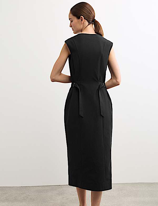 Cotton Blend V-Neck Midaxi Column Dress - FR