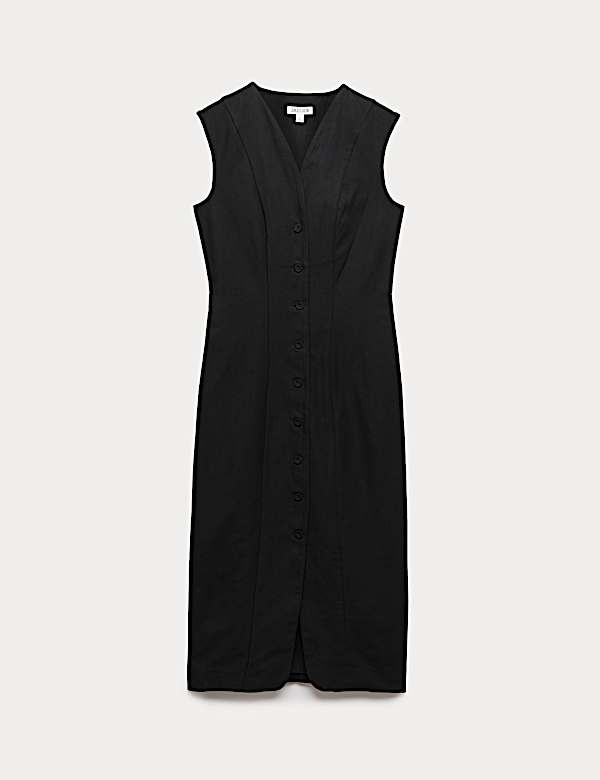 Cotton Blend V-Neck Midaxi Column Dress - FR