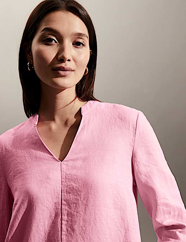 Robe tube 100&nbsp;% lin longueur genou &agrave; col V - BE