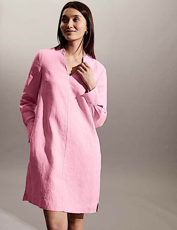 Robe tube 100&nbsp;% lin longueur genou &agrave; col V - BE