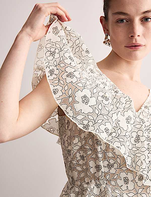 Floral Frill Detail Midi Tea Dress - GR