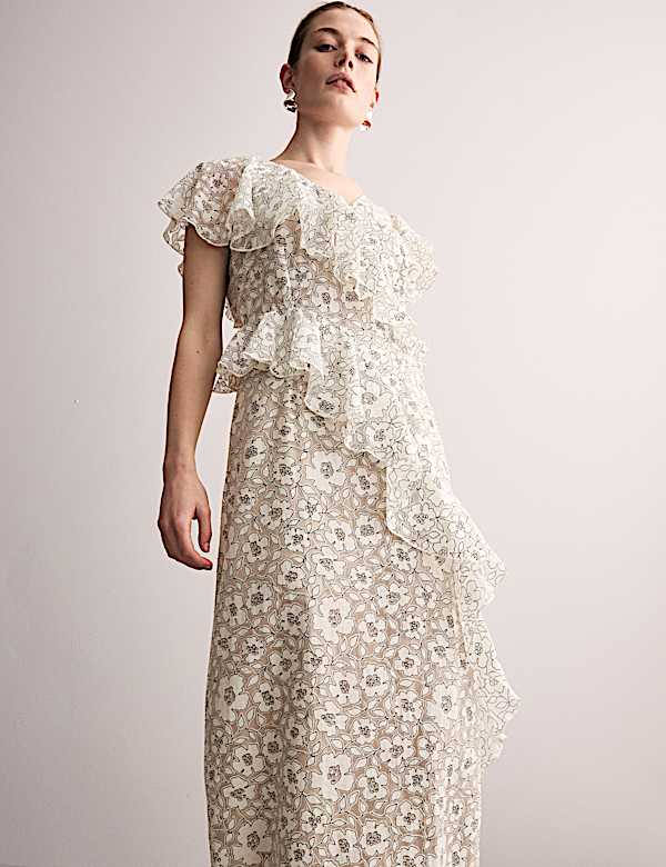 Floral Frill Detail Midi Tea Dress - GR