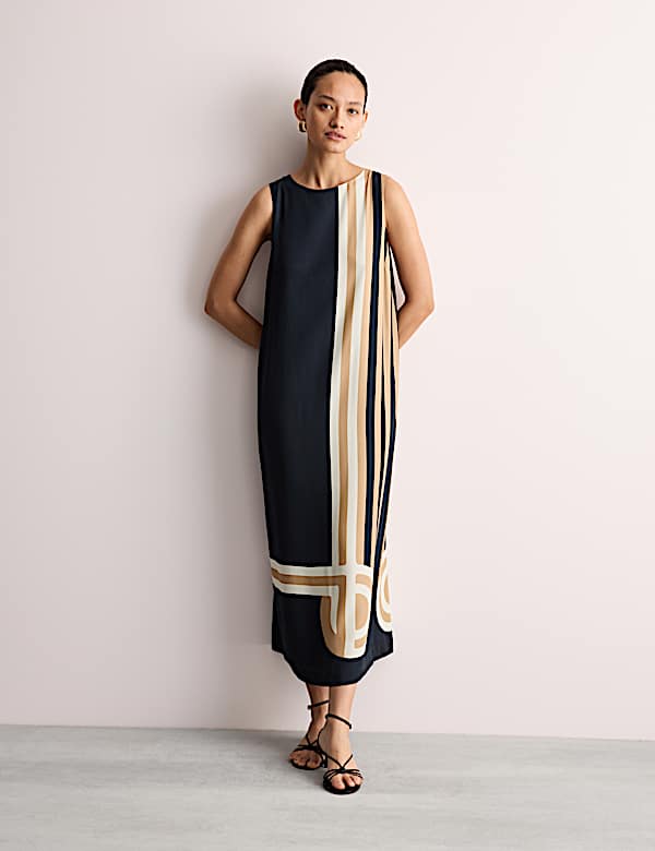 Robe coupe droite midi à décolleté rond à imprimé foulard - CA