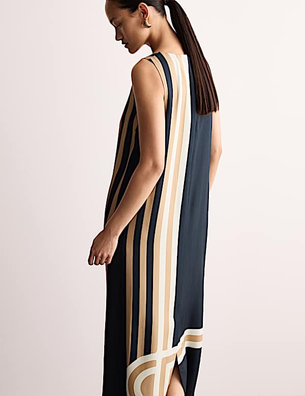 Robe coupe droite midi à décolleté rond à imprimé foulard - CA