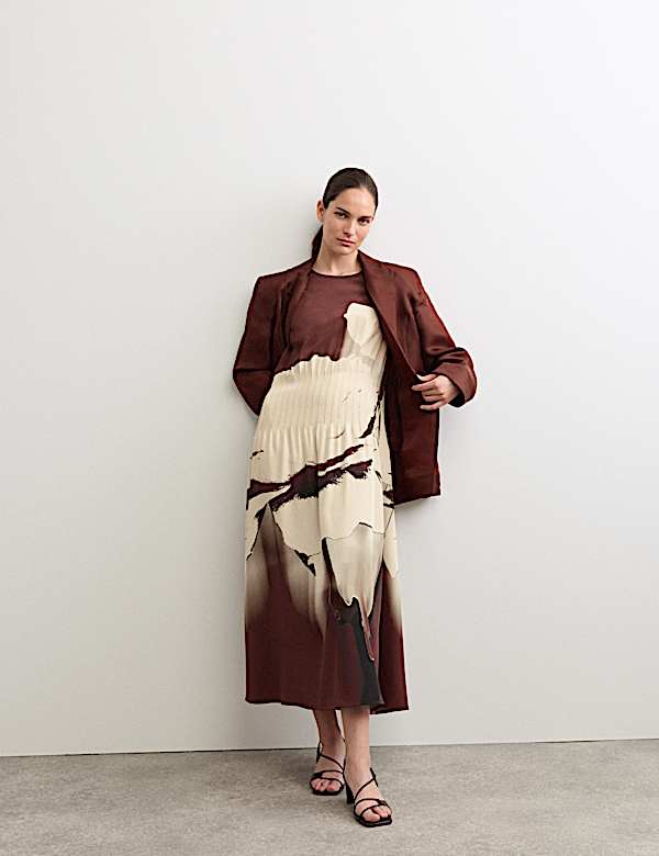 Pure Silk Printed Midi Swing Dress - CA