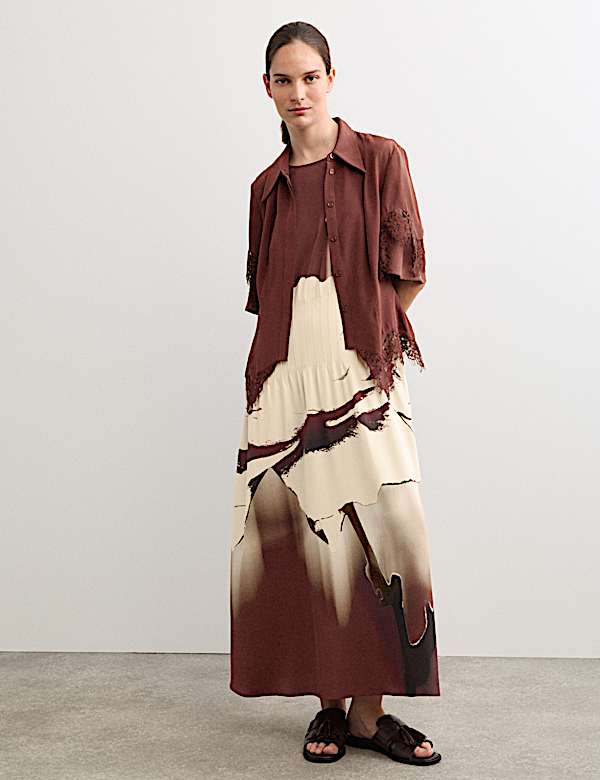 Pure Silk Printed Midi Swing Dress - CA