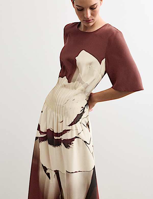 Pure Silk Printed Midi Dress - CH