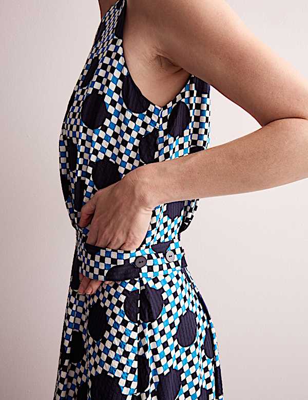 Μίντι καρό φόρεμα με πουά μοτίβο από σύμμεικτο βαμβάκι - GR