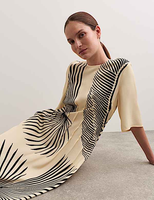 Robe midi &agrave; imprim&eacute; &eacute;ventail - CA