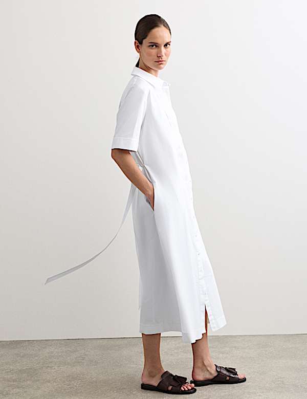 Pure Cotton Belted Midi Shirt Dress - NZ