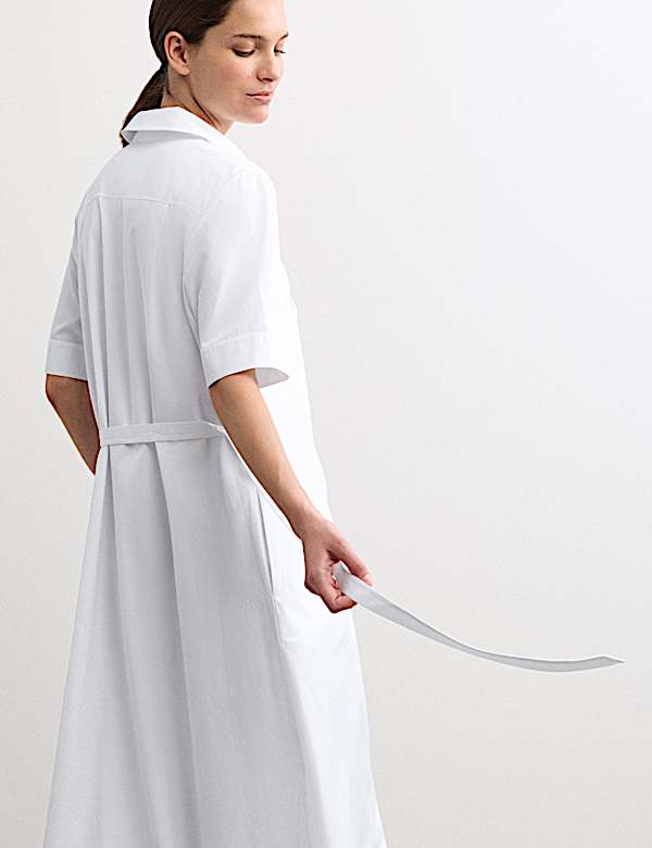Pure Cotton Belted Midi Shirt Dress - NZ