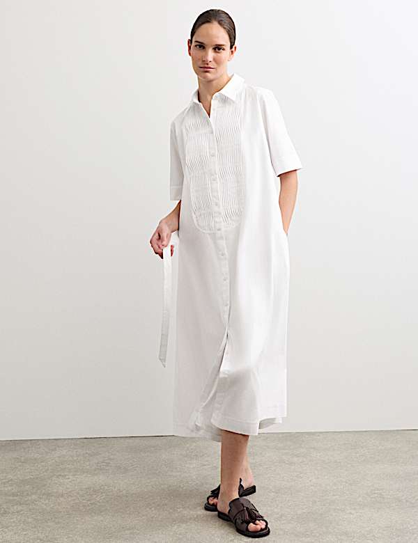 Pure Cotton Belted Midi Shirt Dress - NZ