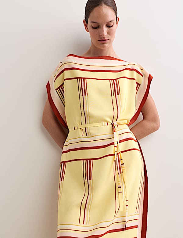 Pure Silk Printed Midi Column Dress - BE