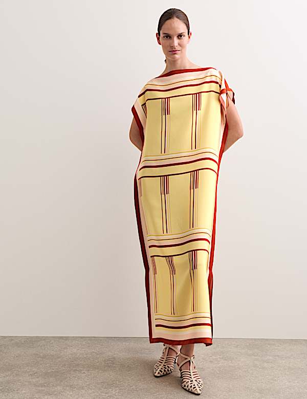 Pure Silk Printed Midi Column Dress - BE