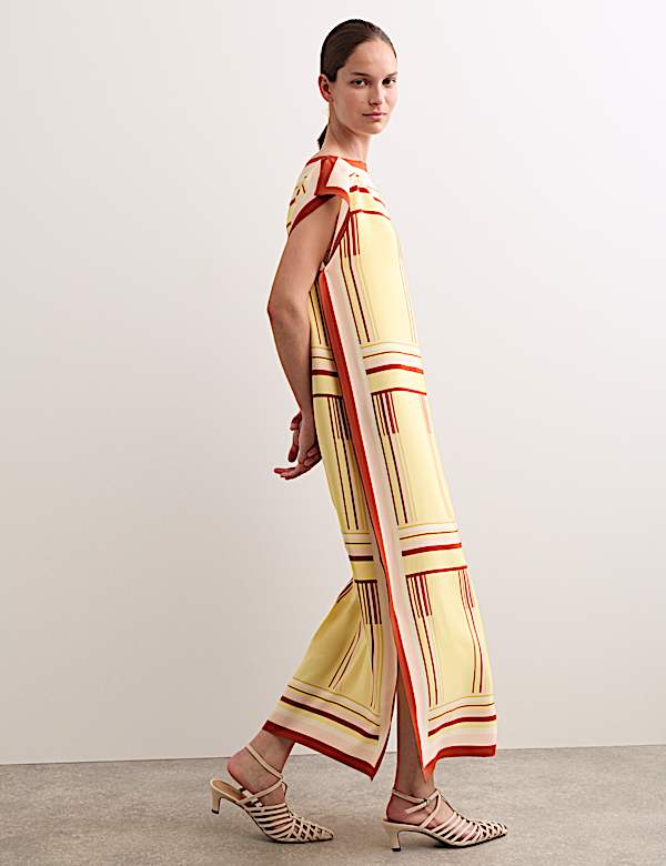 Pure Silk Printed Midi Column Dress - BE