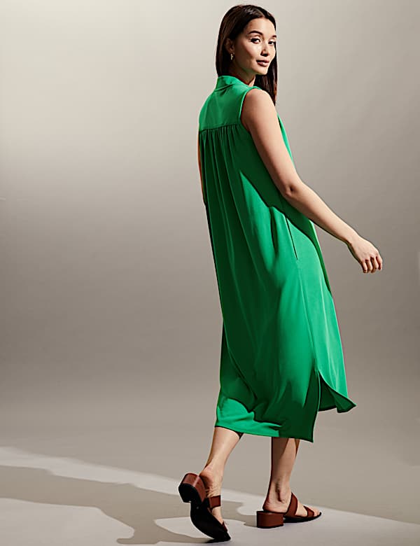 V-Neck Midi Relaxed Shift Dress - ES