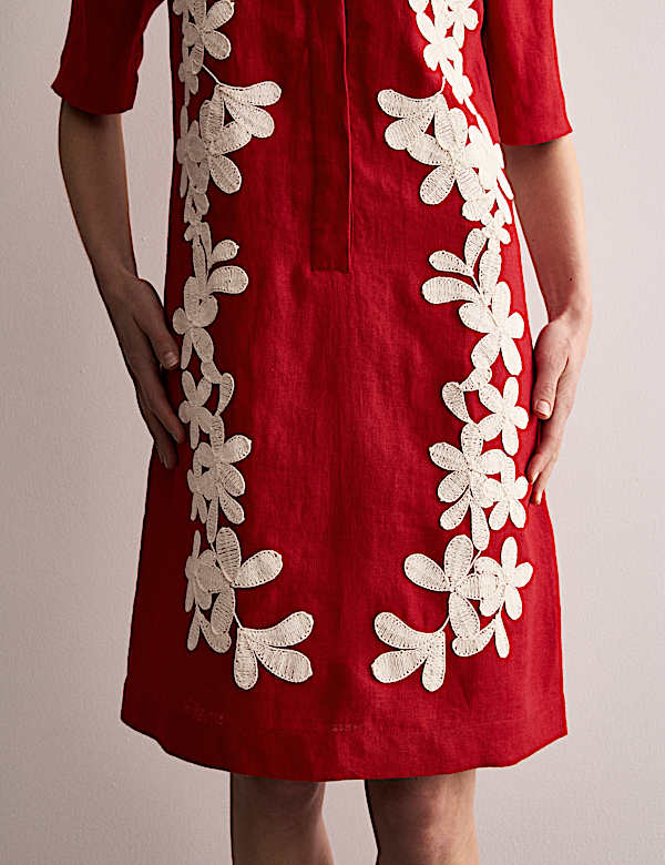 Pure Linen Embroidered Mini Shift Dress - NL
