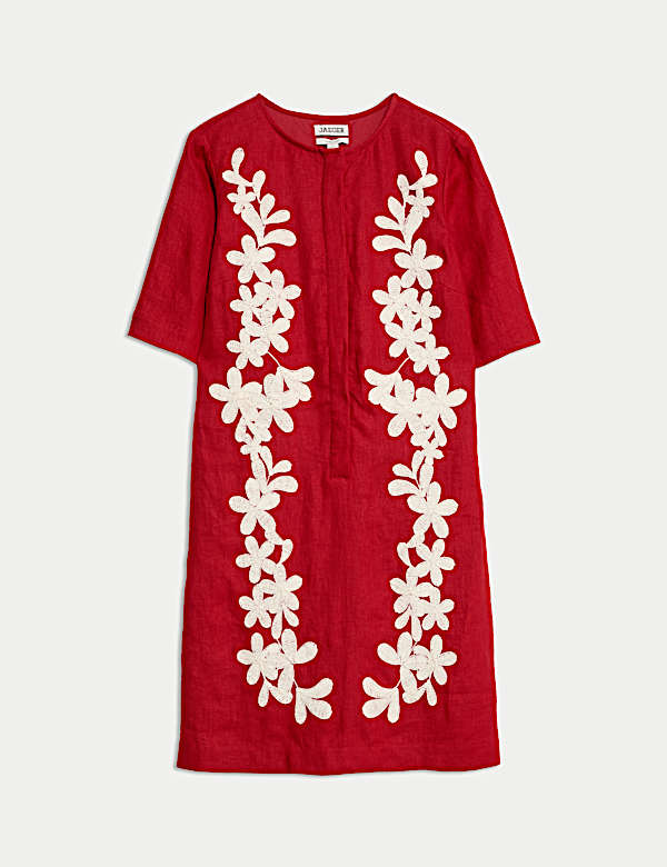 Pure Linen Embroidered Mini Shift Dress - NL