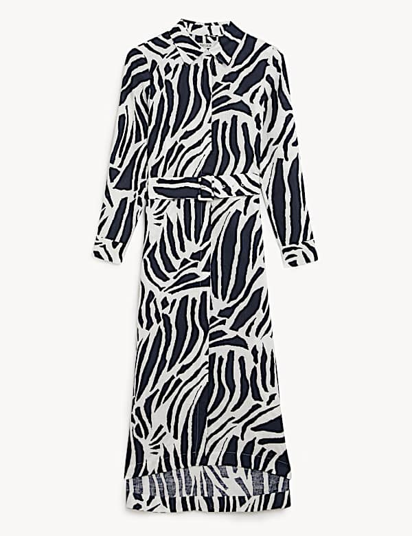 Robe midi style chemise 100&nbsp;% lin &agrave; imprim&eacute; z&egrave;bre - CA