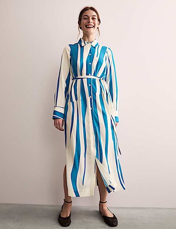 Striped Midi Shirt Dress - GR