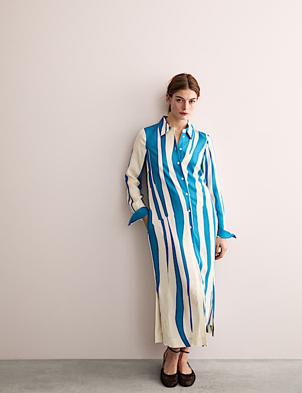 Striped Midi Shirt Dress - GR