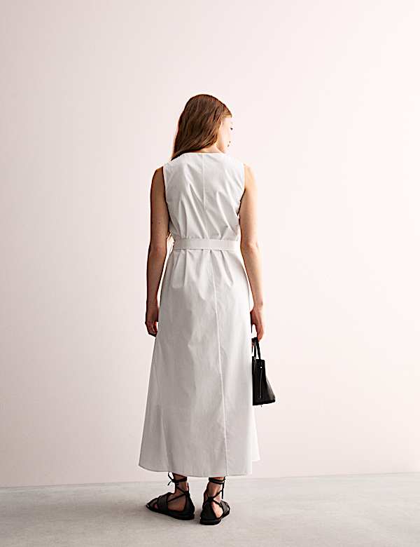 Robe midi style portefeuille 100 % coton &agrave; col en V - FR