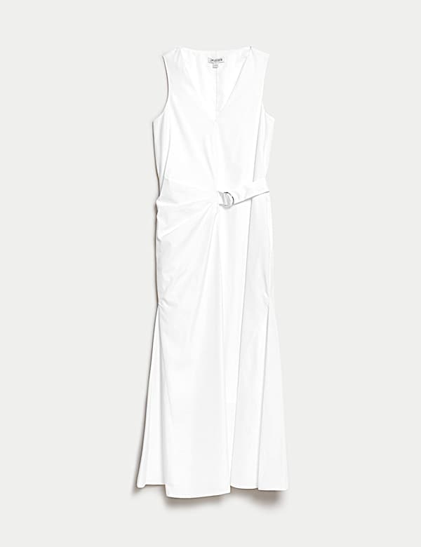 Robe midi style portefeuille 100 % coton &agrave; col en V - FR