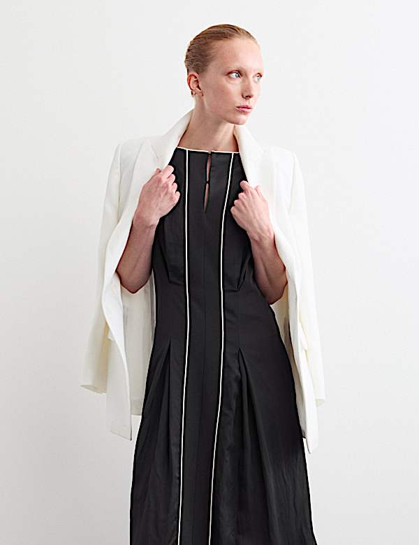 Robe coupe droite midaxi en satin avec lin - CA