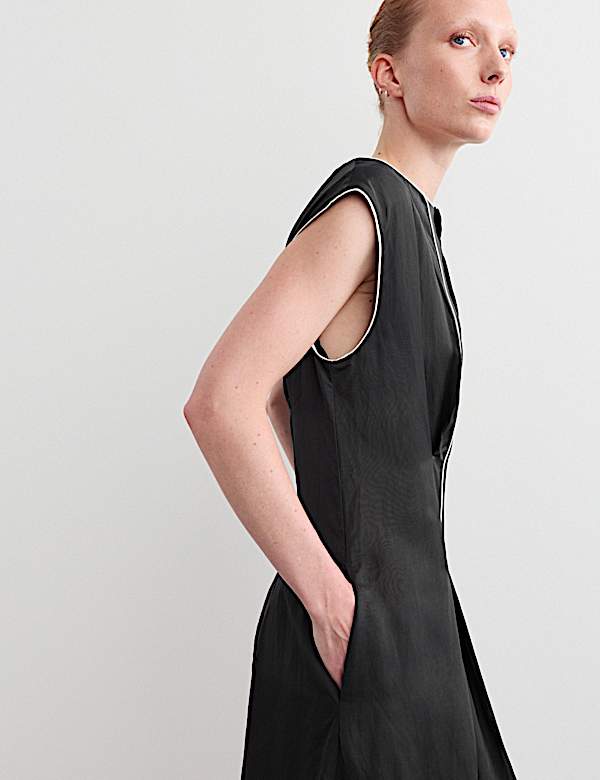 Robe coupe droite midaxi en satin avec lin - CA