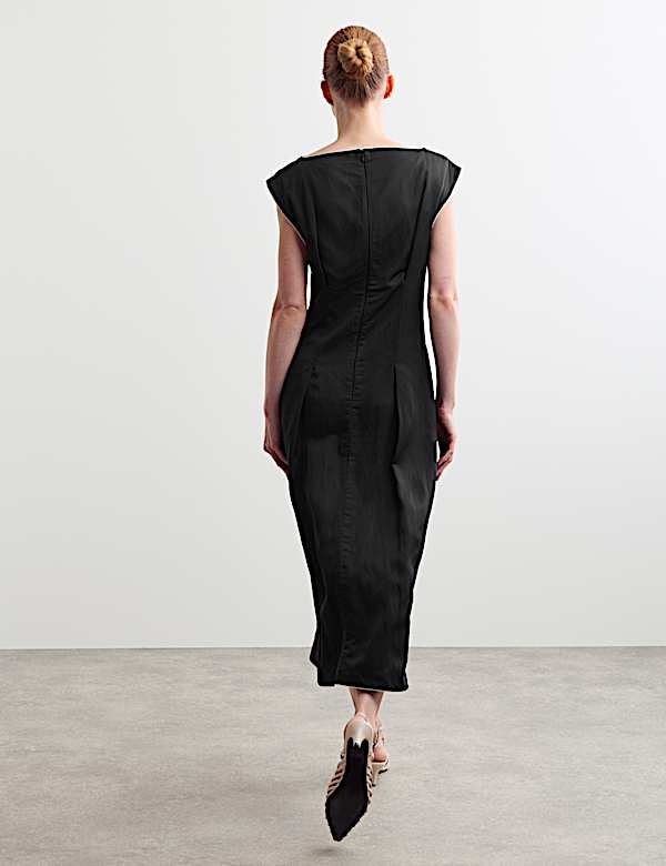 Robe coupe droite midaxi en satin avec lin - CA